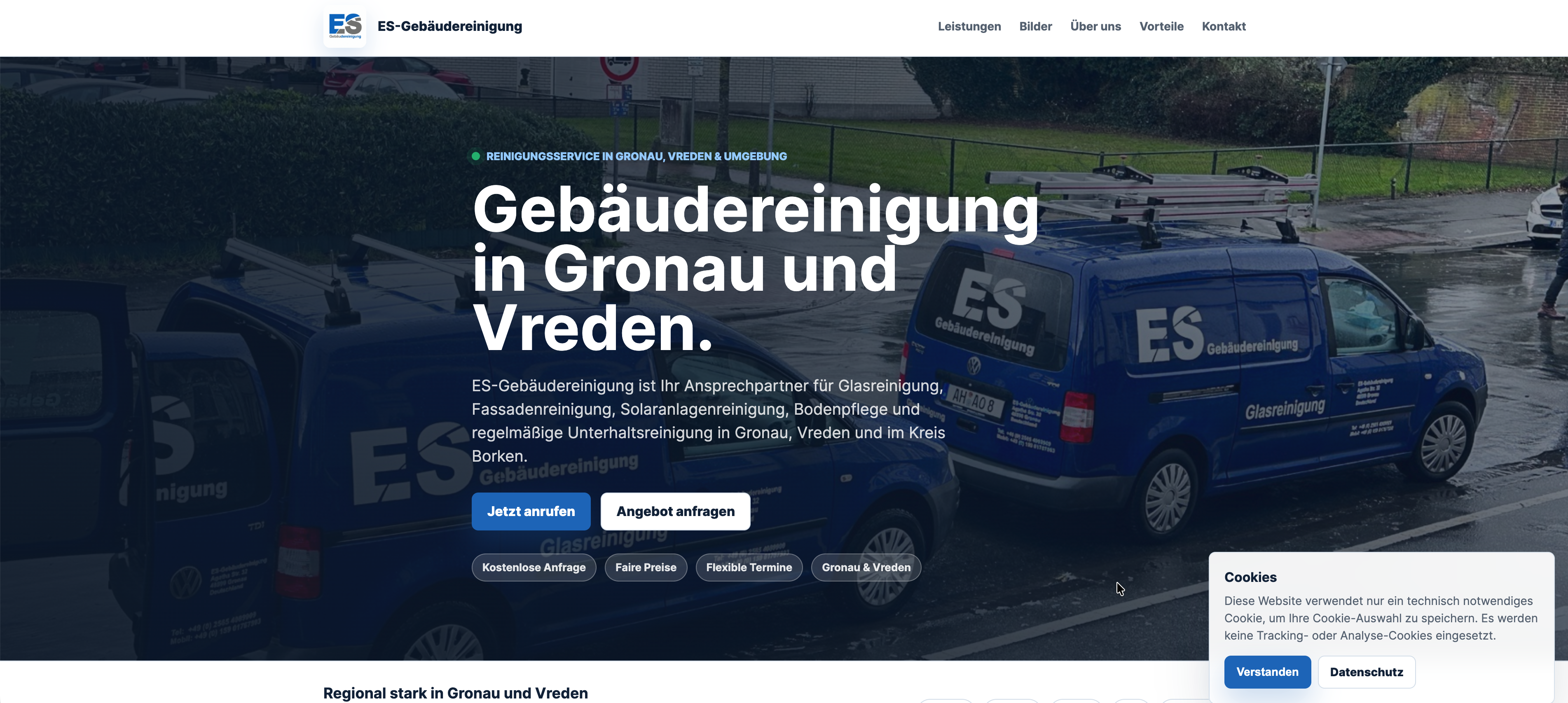 Neue Website von ES Gebäudereinigung nach dem Redesign durch My Vision Agency