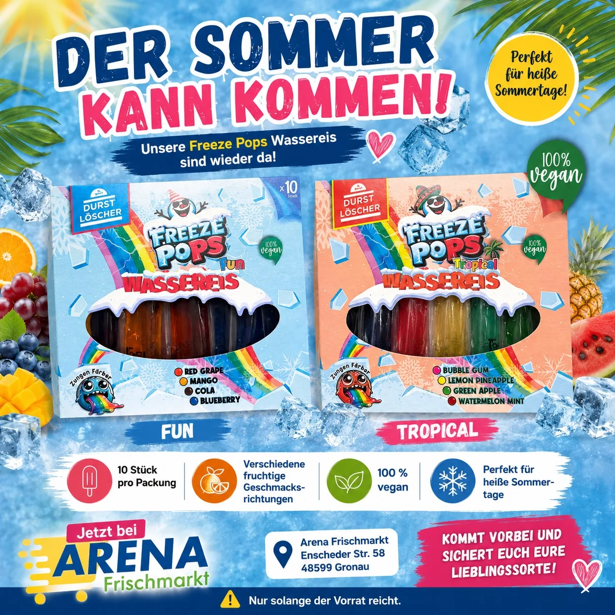 Arena Frischmarkt Social-Media-Post für Freeze Pops Wassereis