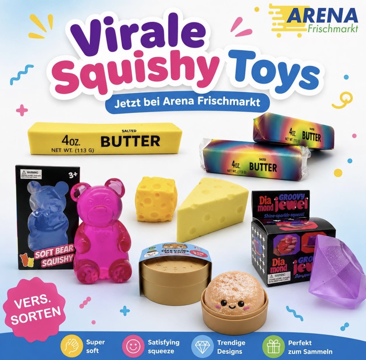 Arena Frischmarkt Social-Media-Post für Virale Squishy Toys