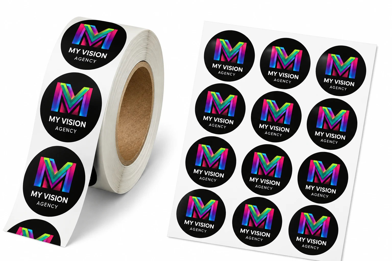 Aufkleberrolle und Stickerbogen von My Vision Agency