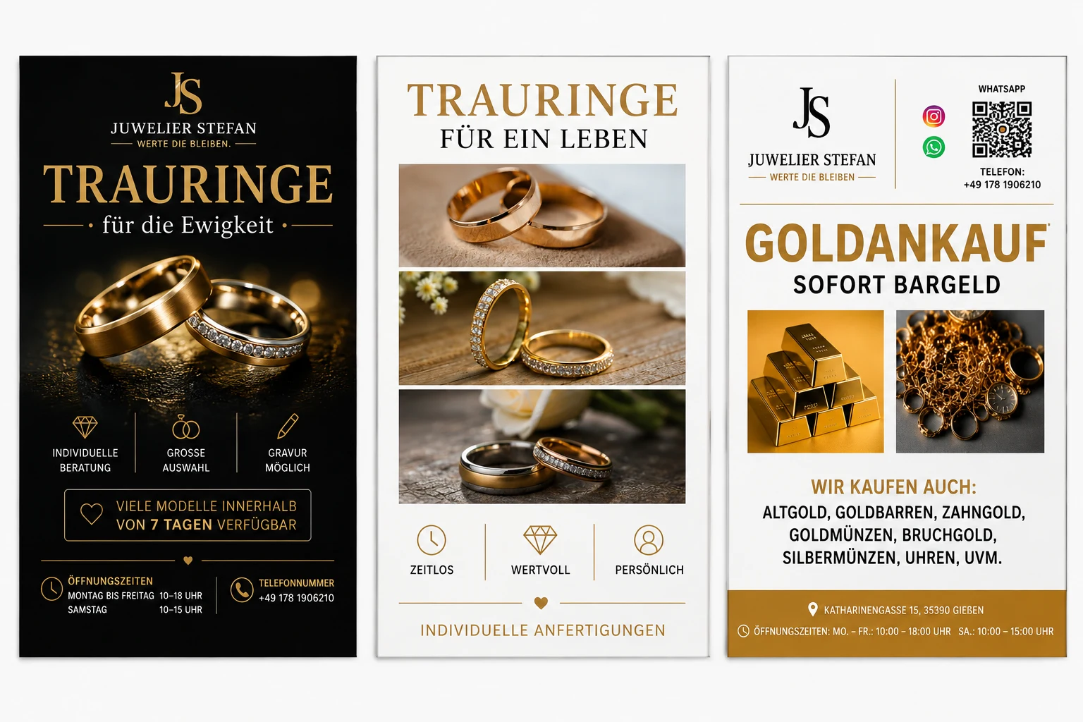 Drei Plakatdesigns für Juwelier Stefan
